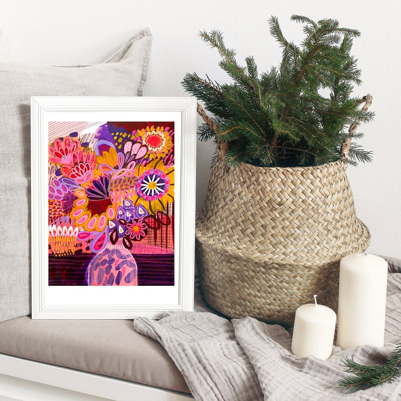 Australian Flowers Giclee Print, Abstract Floral Vase Art image 6