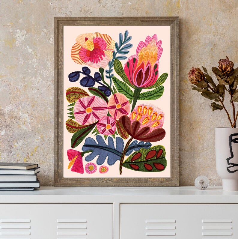 Flower Wall Art Print Botanical Wall Art Protea Painting Etsy Australia