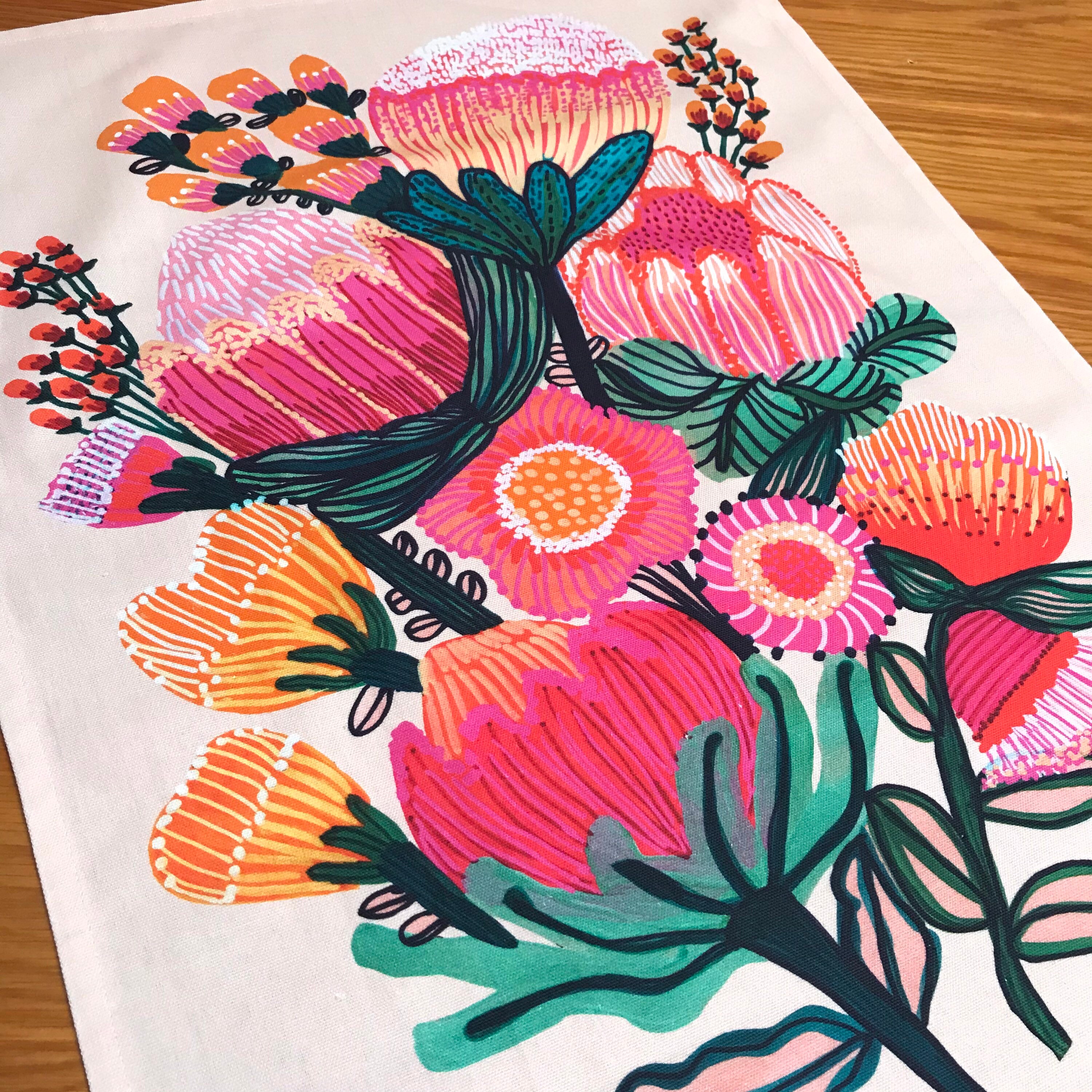 Tea Towel Australian Flowers Designer Tea Towel Kitchen Etsy