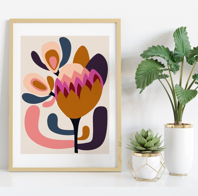 Mid Century Modern Wall Art Print Protea Print Large Wall Etsy