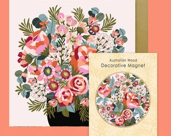 Roses and Peonies Magnet & Card Set