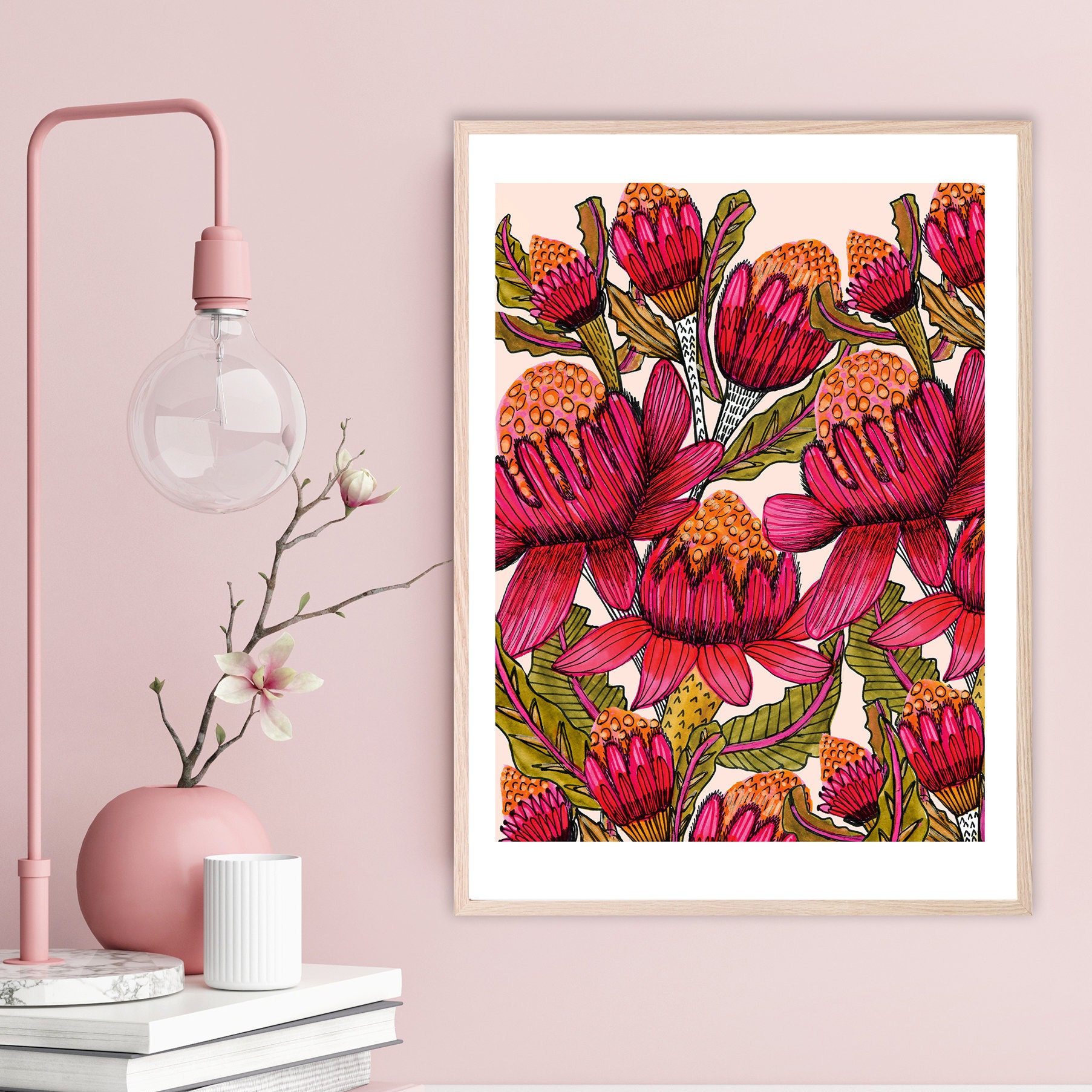 Australian Flora Wall Art Print Waratah Print Protea Etsy