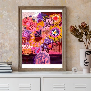 Australian Flowers Giclee Print, Abstract Floral Vase Art image 4
