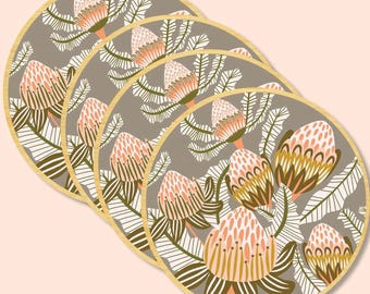 Bush Proteas Australian Wooden Coaster Set