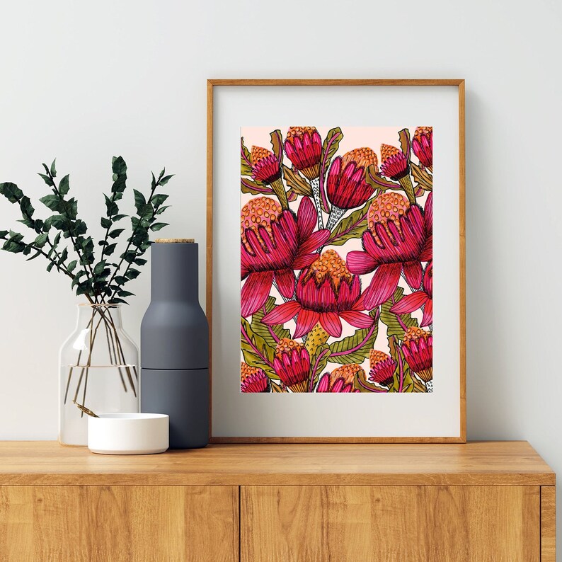 Australian Flora Wall Art Print Waratah Print Protea Etsy