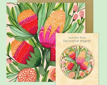 Proteas Gum Blossoms Magnet & Card Set, Australian Souvenir