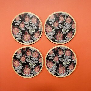 Coral Banksias Australian Wooden Coaster Set Kirsten Katz