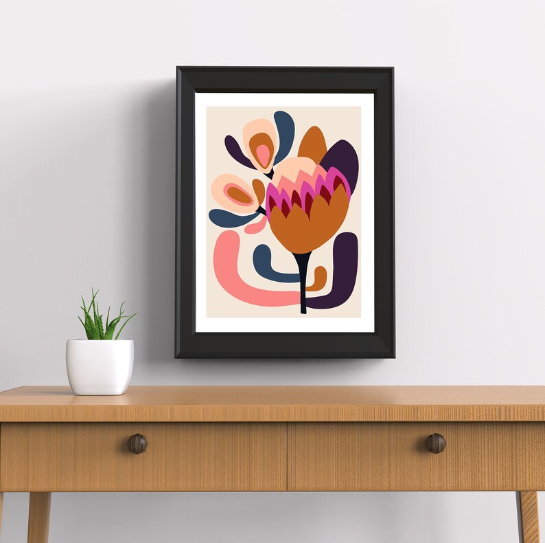 Mid Century Modern Wall Art Print Protea Print Large Wall Etsy
