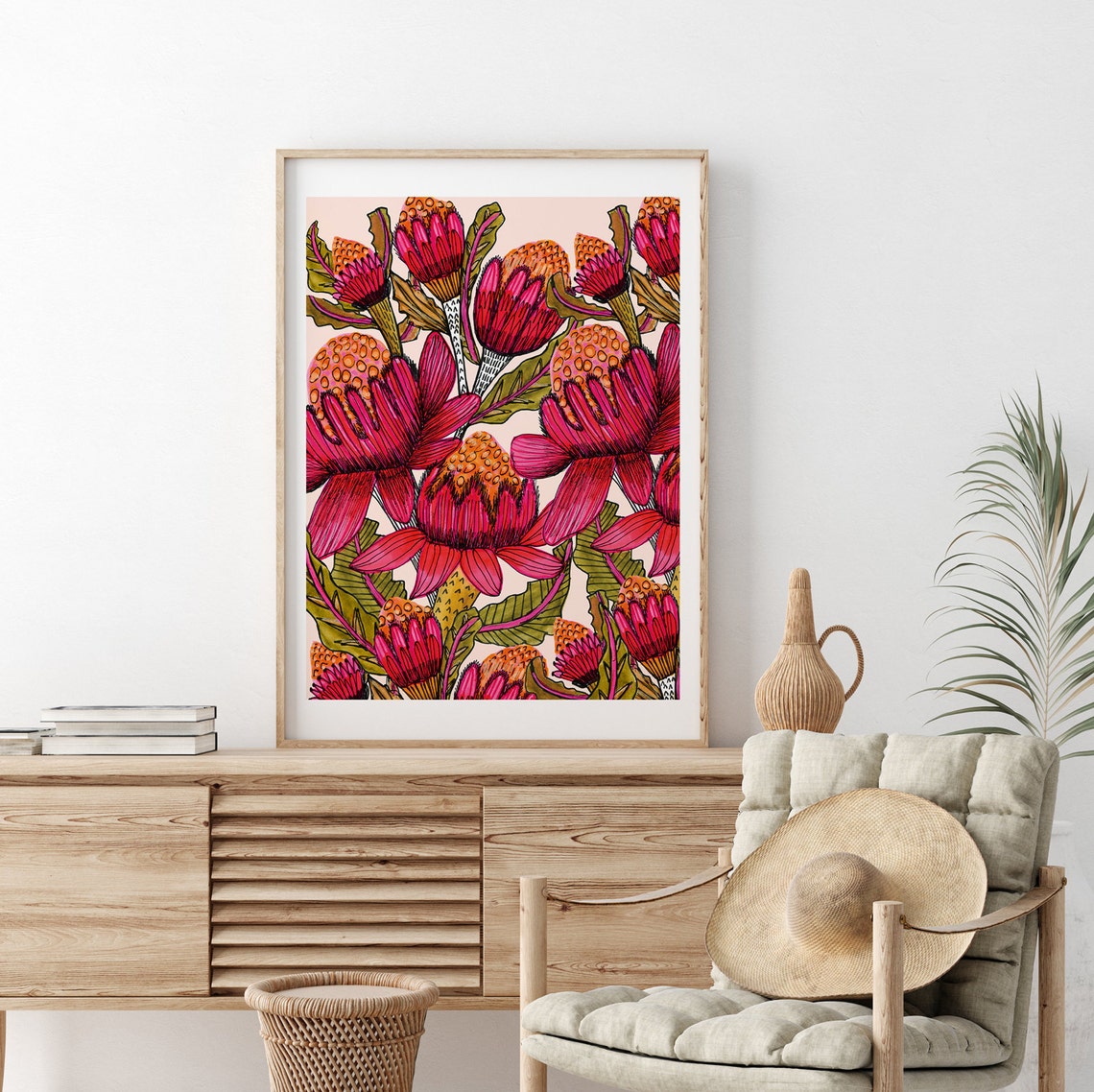 Australian Flora Wall Art Print Waratah Print Protea Etsy