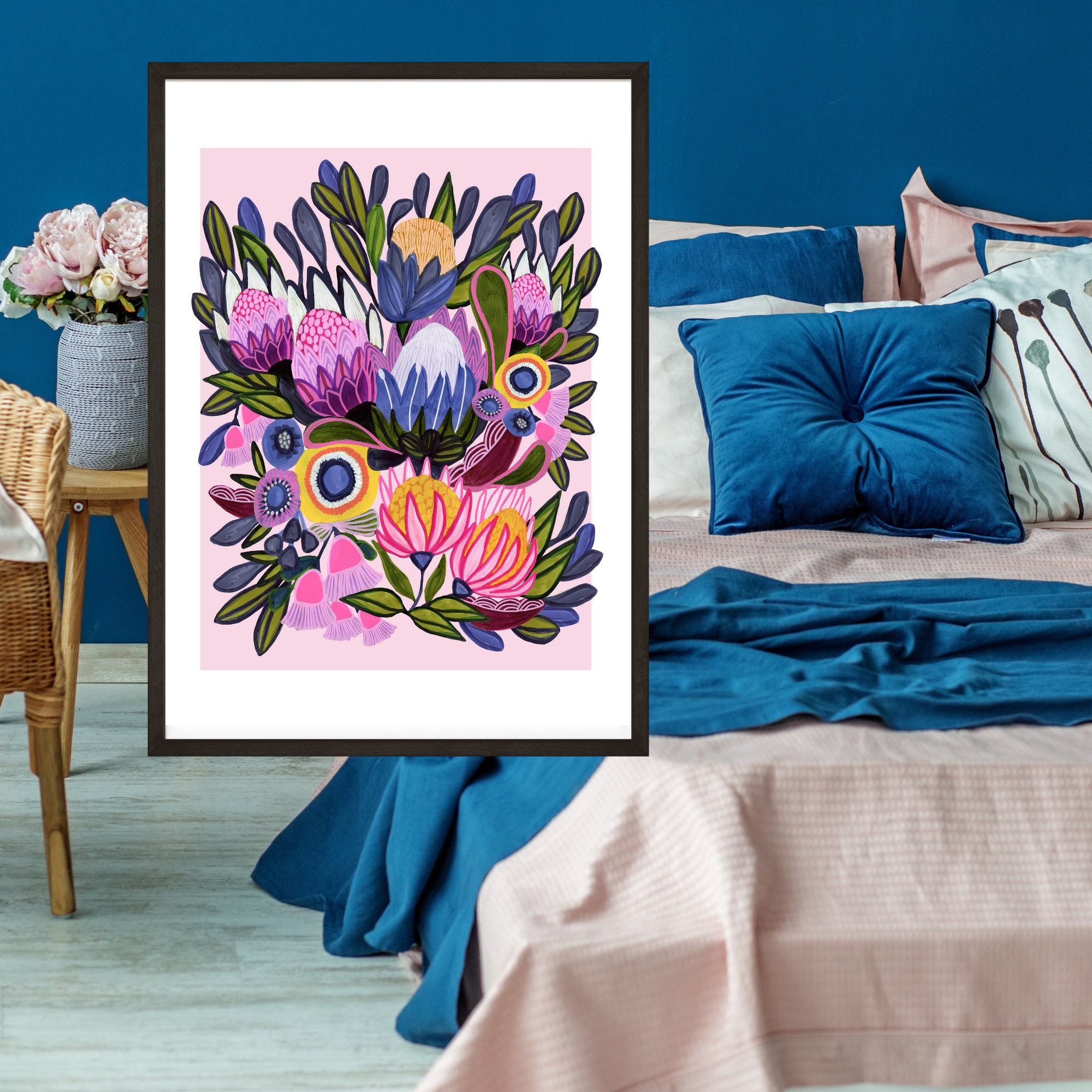 Protea Flowers Australian Art Print, Botanical Wall Art, Flower