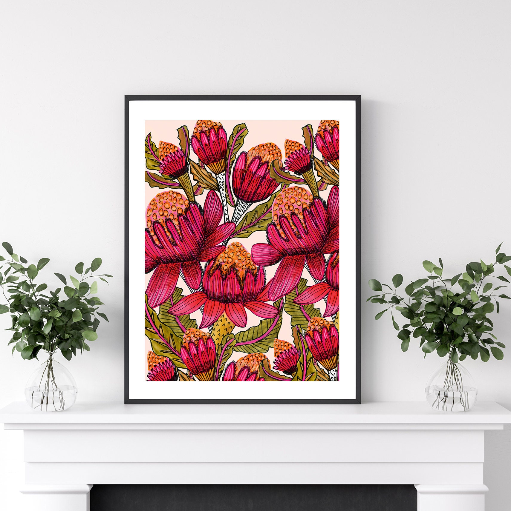 Australian Flora Wall Art Print Waratah Print Protea Etsy