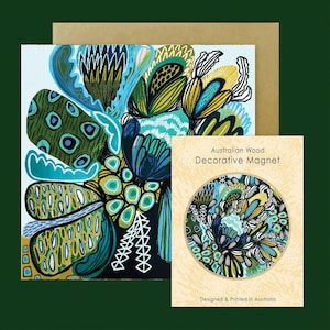 Juego de imanes y tarjetas de proteas azules