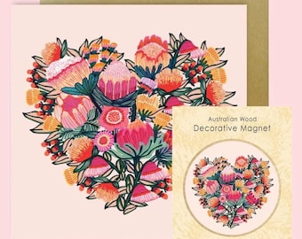Heart of Flowers Magnet & Card Gift Set, Australian Souvenir