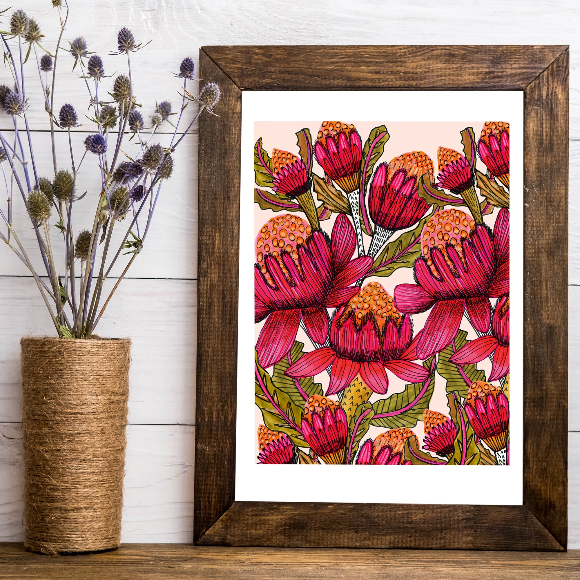 Australian Flora Wall Art Print Waratah Print Protea Etsy