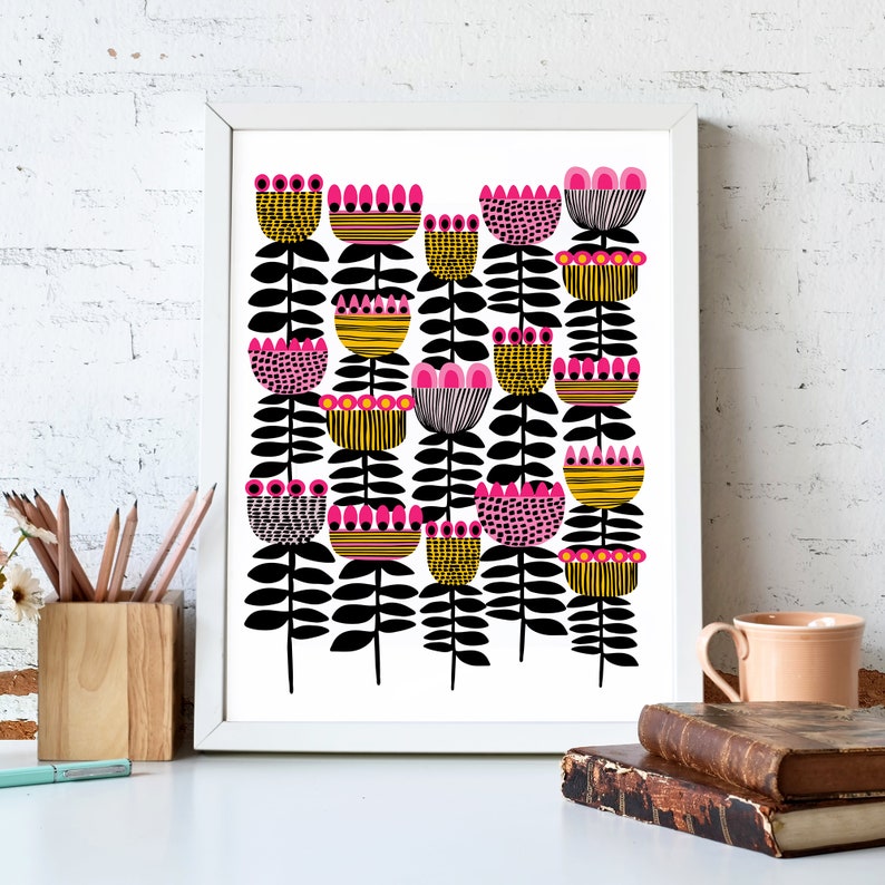 Mid Century Modern Tulip Flowers Wall Art Giclee Print Etsy