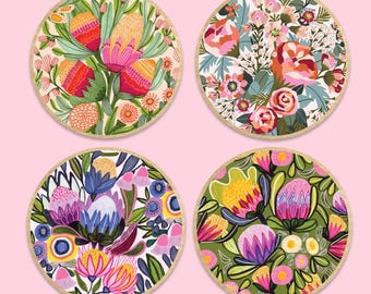 Proteas & Gum Blossoms Magnet Set, Australian Made