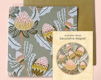 Bush Proteas Magnet & Card Set, Australian Souvenir