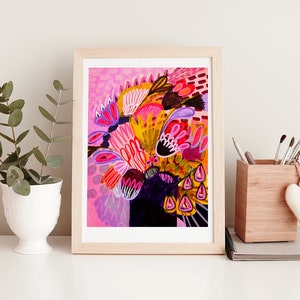Australian Flowers Giclee Print, Abstract Floral Vase Art image 3