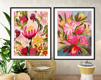 Australian Flora, Botanical Art, Wall Art Prints, Flower Wall Art, Proteas, Giclee Print, Wall Decor, Gift for Her, Home Decor, Kirsten Katz