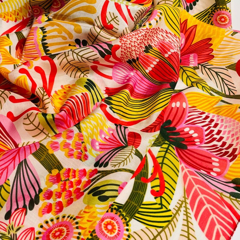 Modern Floral Silk Scarf, Cotton Silk Scarf, Ladies Silk Shawl, Garden of Eden Designer Silk Scarf, Gift for Her, Kirsten Katz Silk Scarves image 4