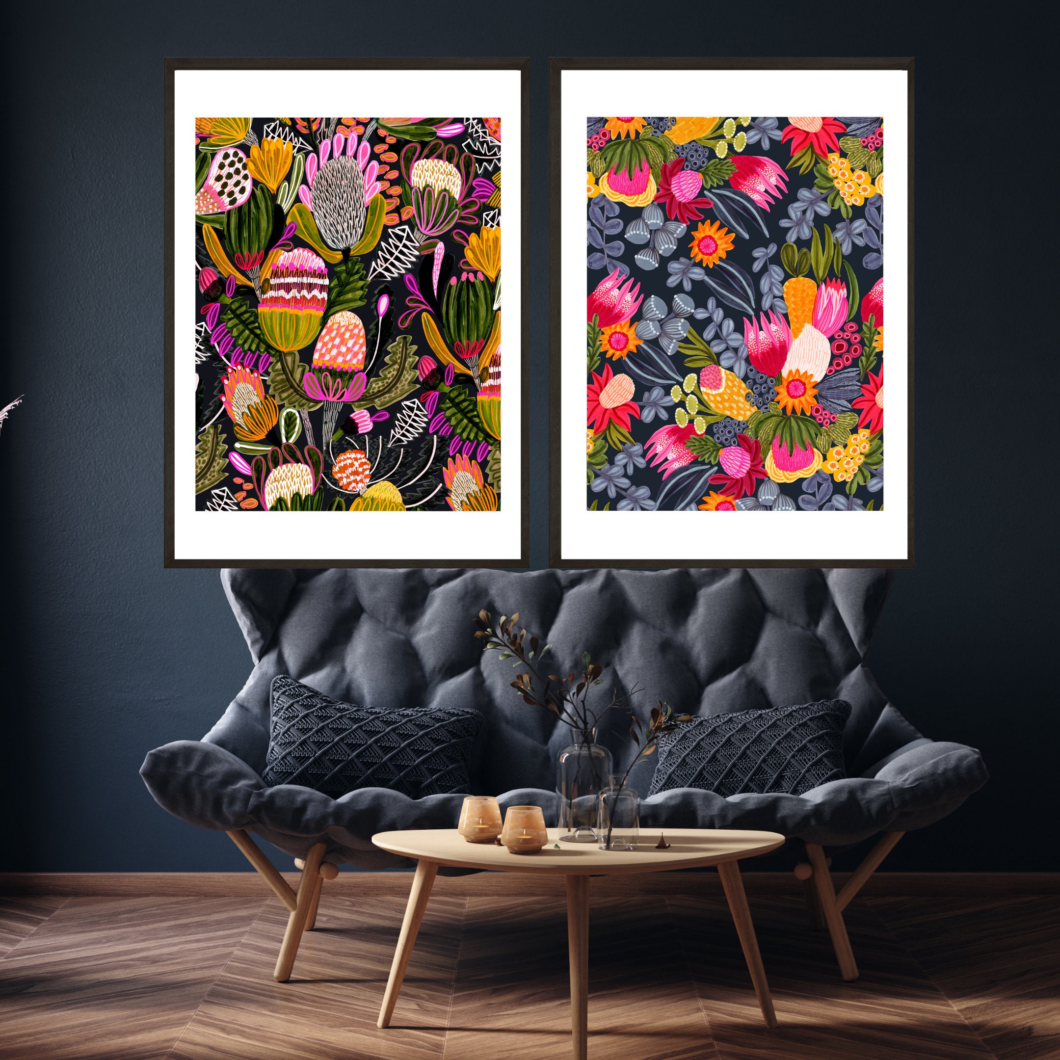 Australian Native Flowers Wall Art Prints Set of 2 Botanical Etsy