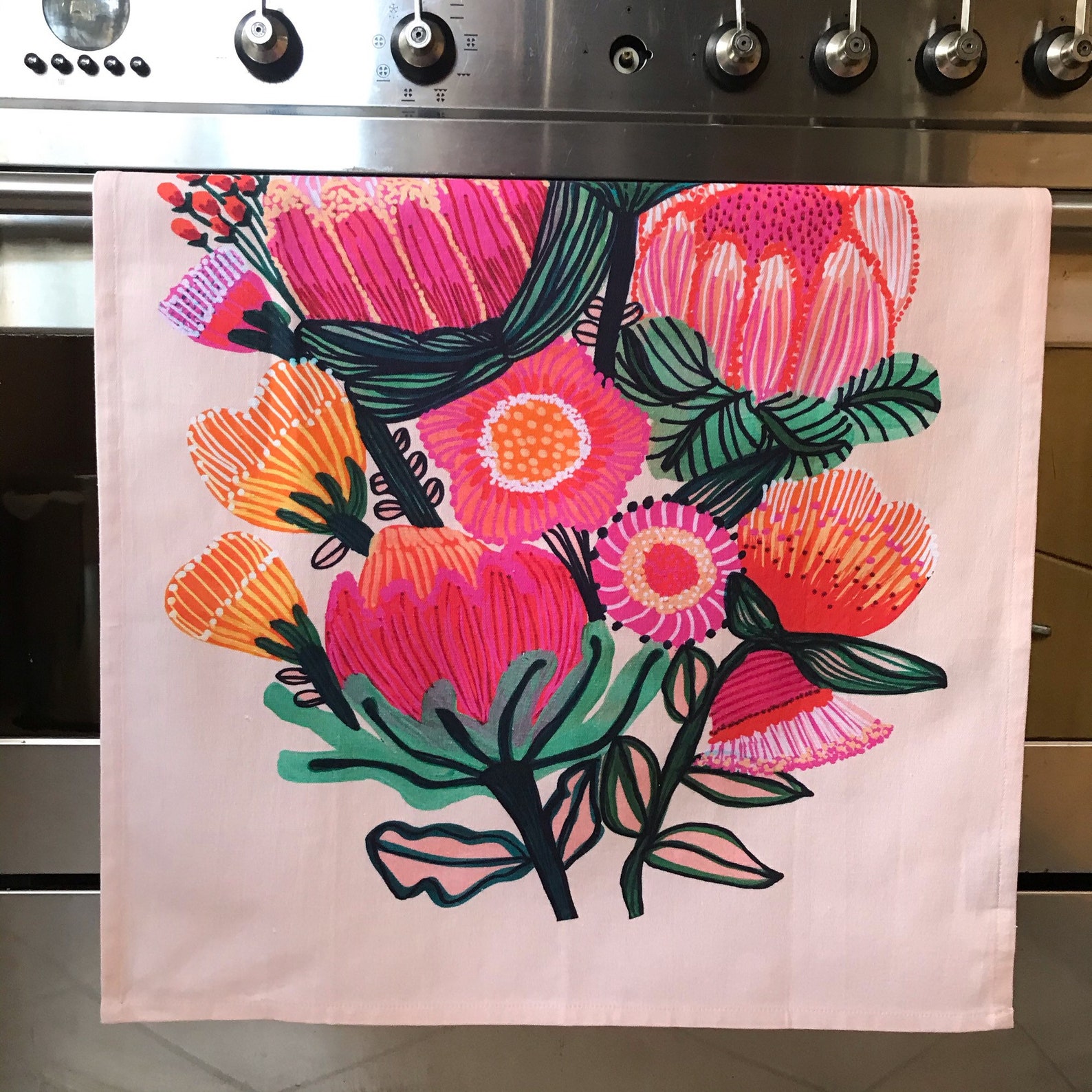 Tea Towel Australian Flowers Designer Tea Towel Kitchen Etsy