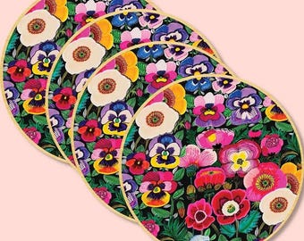 Pansies & Poppies Australian Wooden Coaster Set