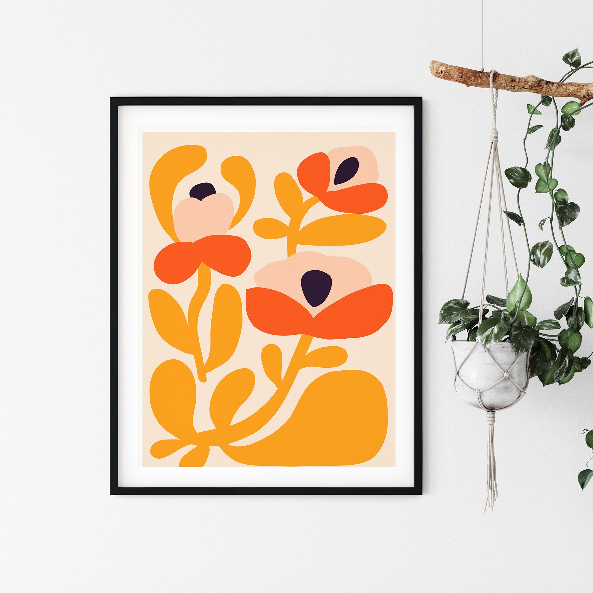 Mid Century Modern Wall Art Print Modern Flower Print Yellow Etsy