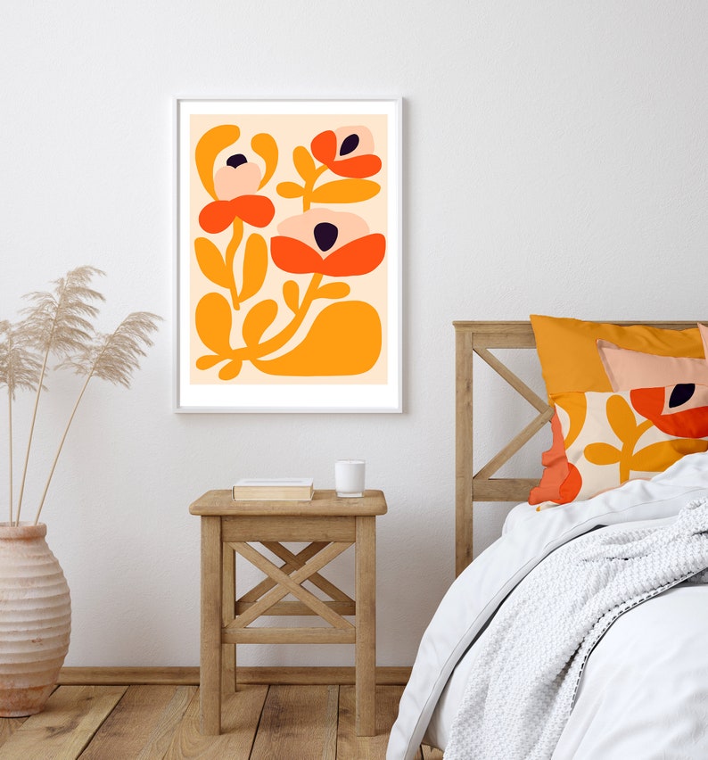 Yellow Flowers Art Print Mid Century Modern Wall Art Giclee Etsy