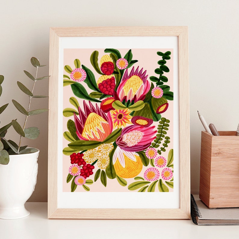 Australian Flowers Wall Art Print Botanical Print Proteas Etsy
