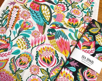 Australian Designer Tea Towel Set, Kingfisher Birds Tea Towels, Cotton Tea Towel, Australian Souvenir Tea Towels, Kirsten Katz Tea Towels