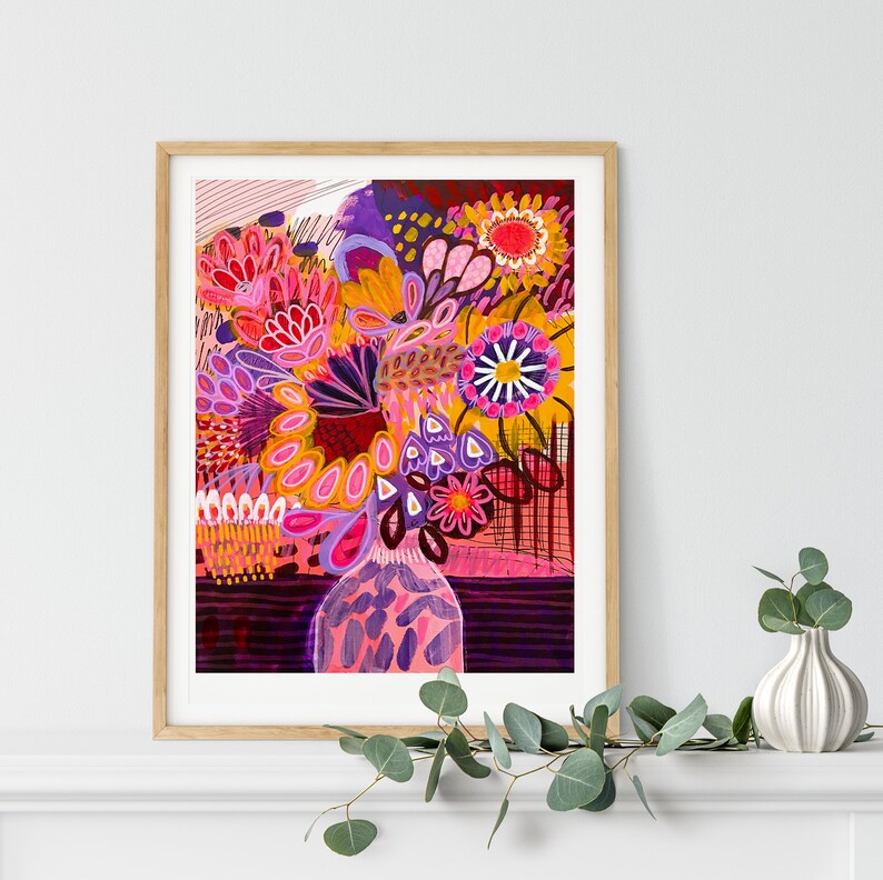 Australian Flowers Giclee Print, Abstract Floral Vase Art image 10