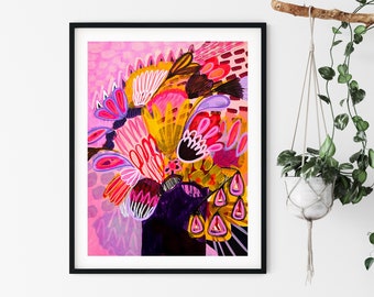 Abstract Painting, Modern Wall Art Print, Australian Flowers, Modern Wall Decor, Giclee Print, Protea Print, Original Art, Kirsten Katz