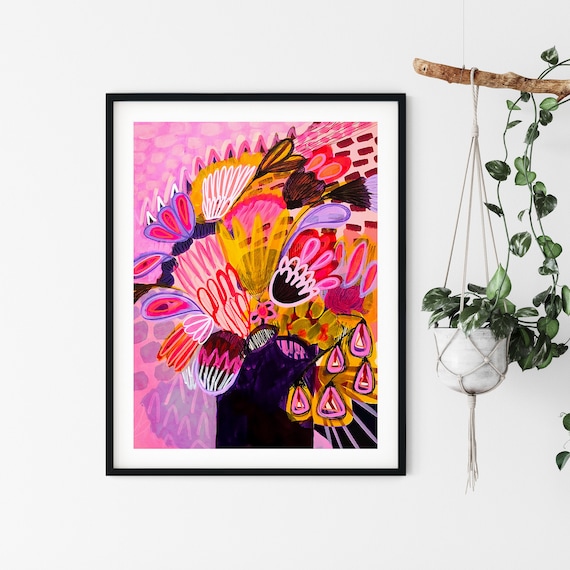 Abstract Painting Modern Wall Art Print Australian Flowers Etsy