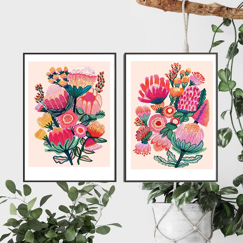 Australian Flowers Botanical Wall Art Prints Flower Wall Art Etsy