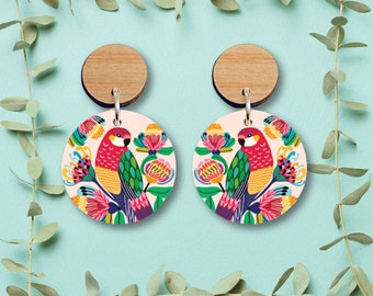 Australian Rosella Birds Wooden Earrings