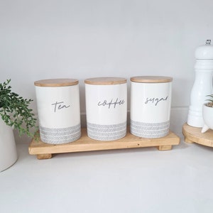 Farmhouse Style Canister Wooden Riser Display Stand Canister Storage Shelf Countertop Shelf
