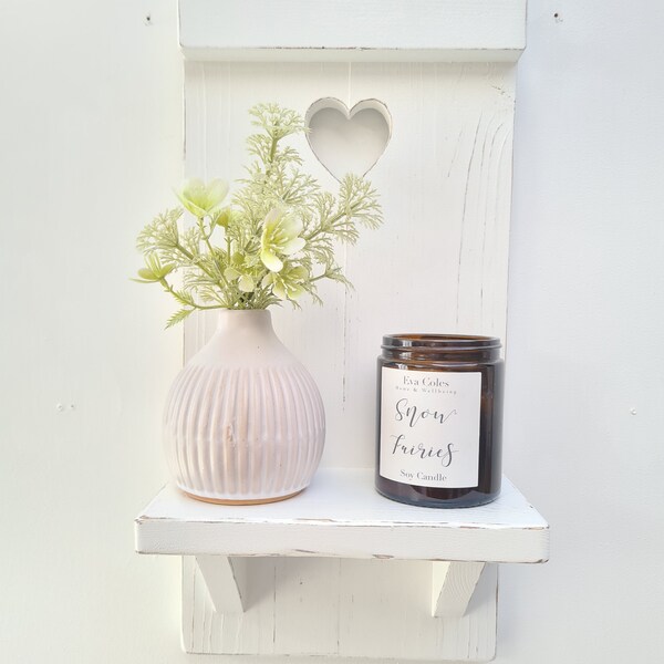 Country Farmhouse Heart Shutter Panel Shelf, Shabby Chic Shelf - Small