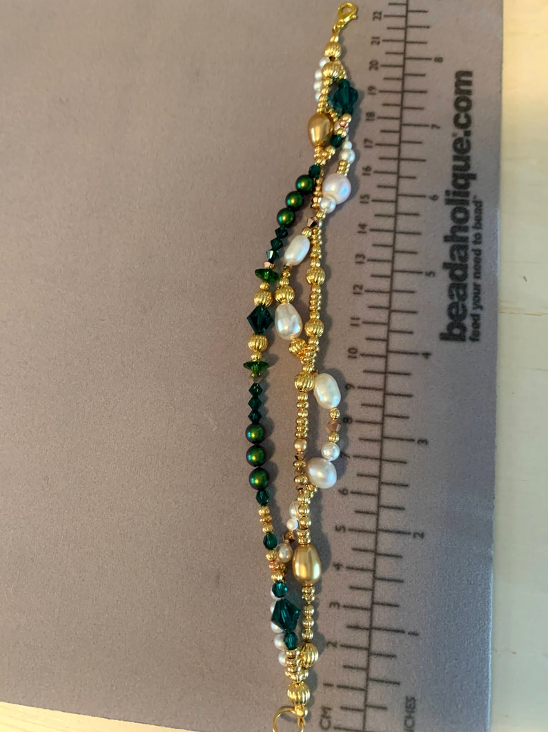 Christmas Bracelet Layered Bracelet Gold Bracelet Green Bracelet Festive Jewelry Gold and Green Holiday Bracelet