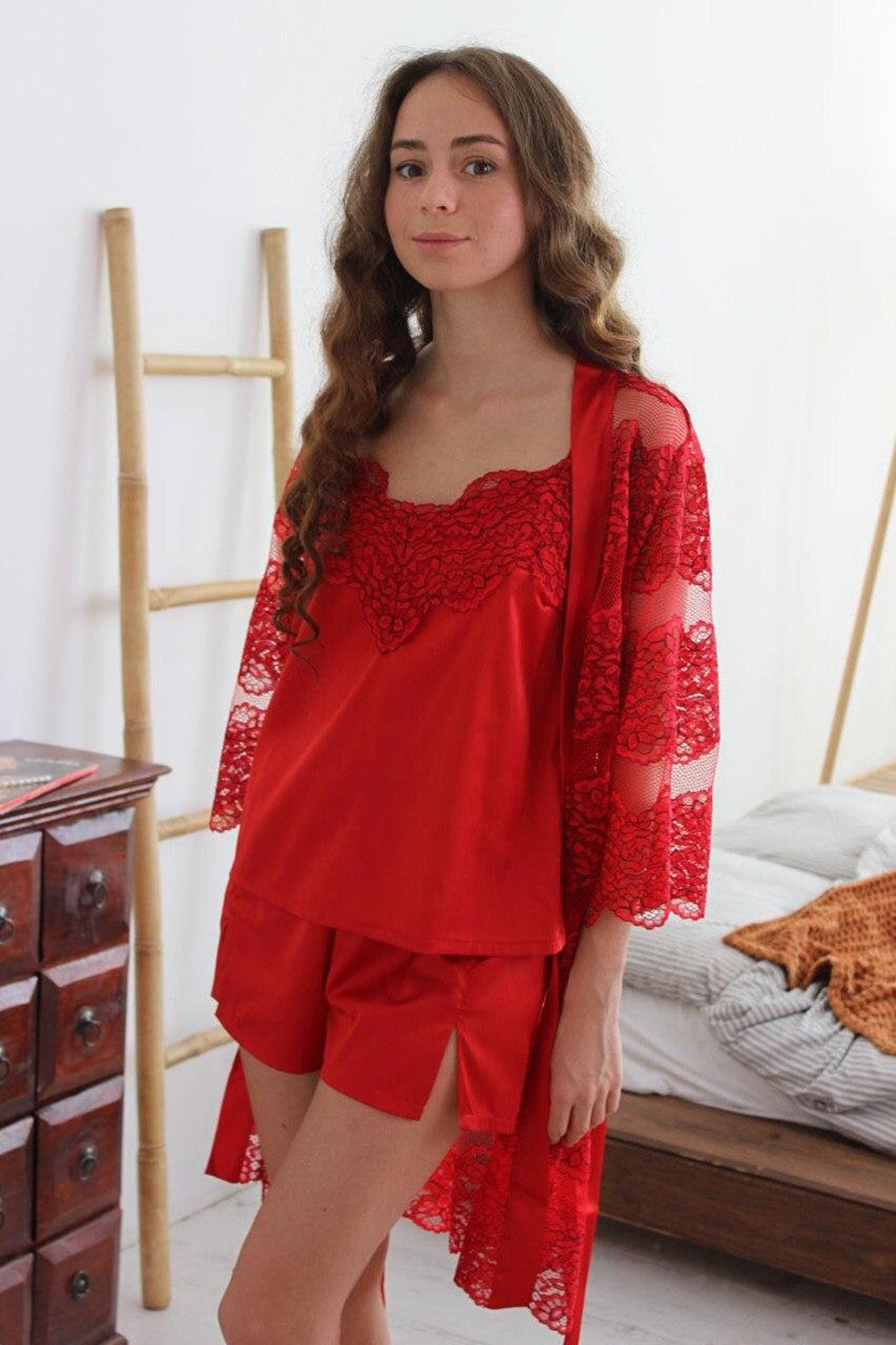 Red silk night gown Sexy Nighties Selk Sleep wear Silk | Etsy