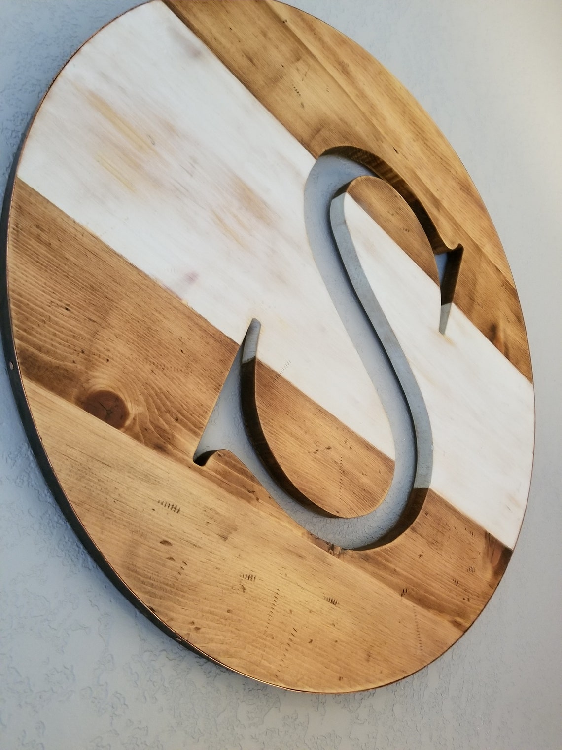 Round Wooden Monogram Wall Art Nursery Decor Personalized Etsy