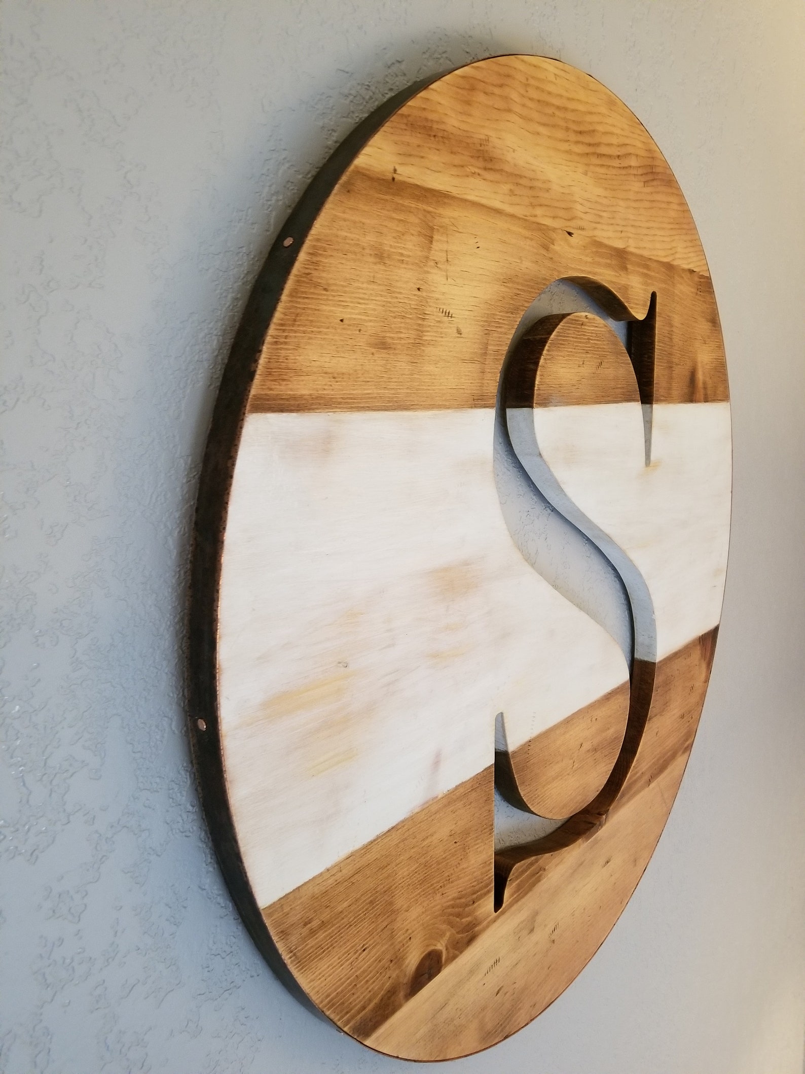 Round Wooden Monogram Wall Art Nursery Decor Personalized Etsy