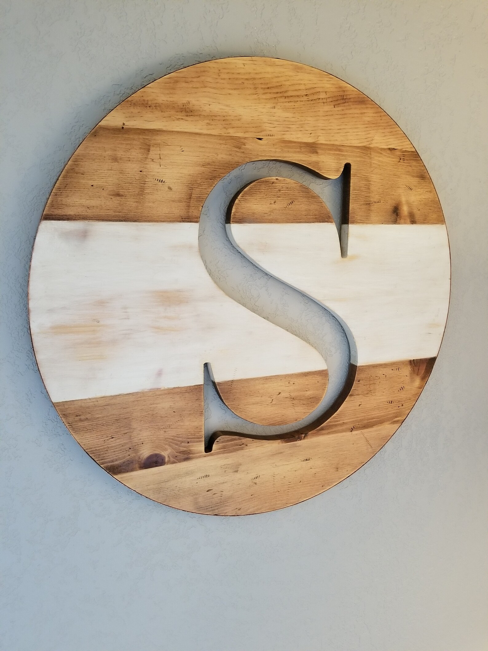 Round Wooden Monogram Wall Art Nursery Decor Personalized Etsy