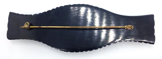 1930s Bakelite Brooch Black Scalloped and Brass B… - image 3