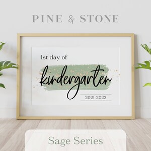 Erster Schultag Schild Kindergarten - 2021-2022, druckbares Schild, Sofort Download, Elegantes Design, SAGE SERIE