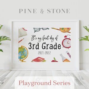 First Day Of School Sign 3rd Grade - 2021-2022, Printable Sign, Instant Download, Elegant Design, PLAYGROUND SERIES
