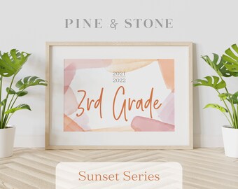 First Day Of School Sign 3rd Grade - 2021-2022, Printable Sign, Instant Download, Elegant Design, SUNSET SERIES