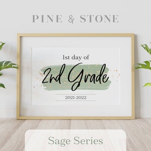 First Day Of School Sign 2nd Grade - 2021-2022, Printable Sign, Instant Download, Elegant Design, SAGE SERIES