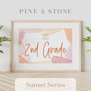 First Day Of School Sign 2nd Grade - 2021-2022, Printable Sign, Instant Download, Elegant Design, SUNSET SERIES