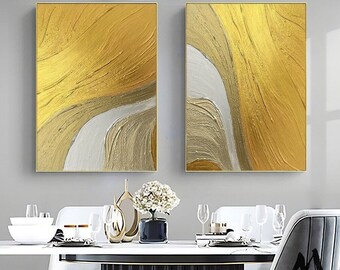 Gold and Silver Abstract Painting Set: Textured 3D Canvas Art
